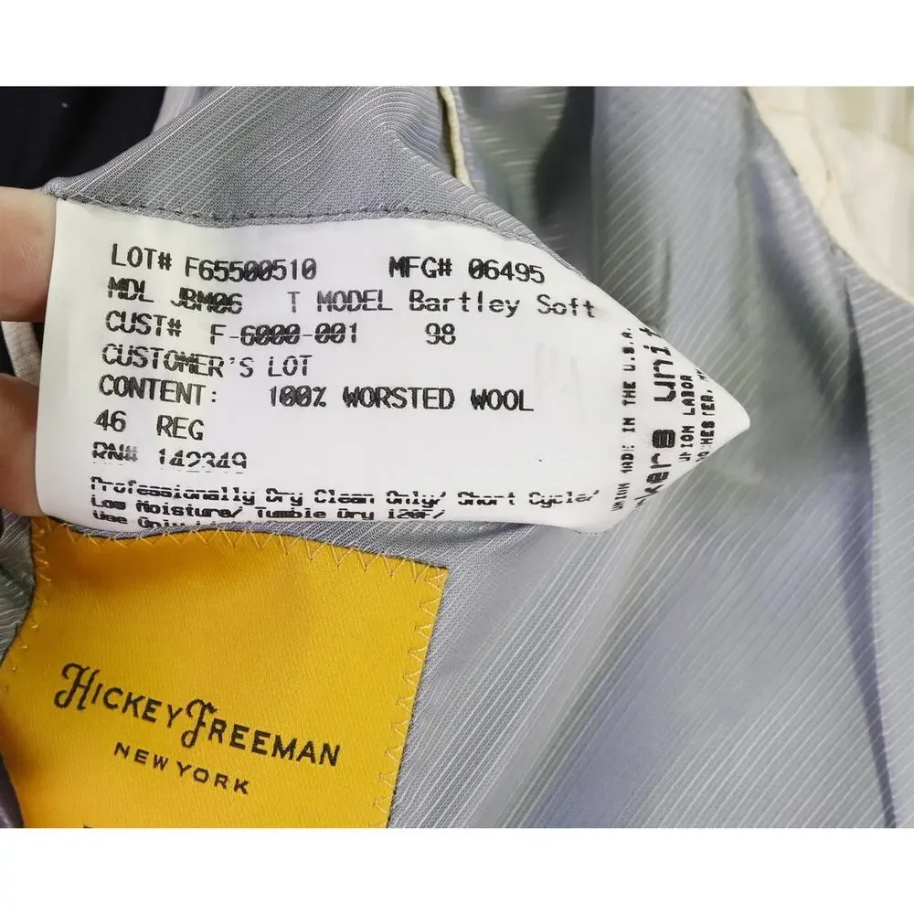 Hickey Freeman Traveler Navy Blue Metal Buttons Wool 2-Btn Blazer Jacket 46R